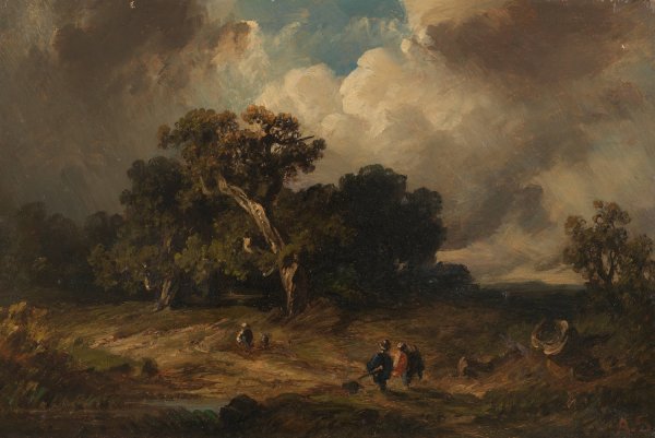 Heimkehrende Jager bei aufziehendem Gewitter by August Seidel - Hand-Painted Oil Painting Reproduction