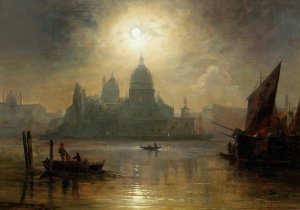 Venice, A Moonlit Night over the Santa Maria Salute by August Seidel Oil Painting
