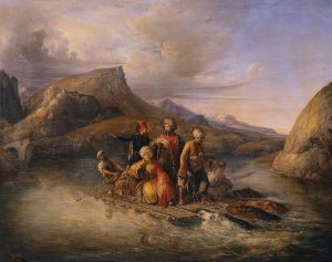 Uberfahrt uber den Tigris by August Theodor Schofft Oil Painting