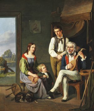 En hiemkommen SOmand fortaeller om sin Reise by August Thomsen Oil Painting