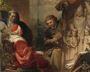 Des Dombaumeisters Prasentation beim Bischof by August Von Kreling Oil Painting
