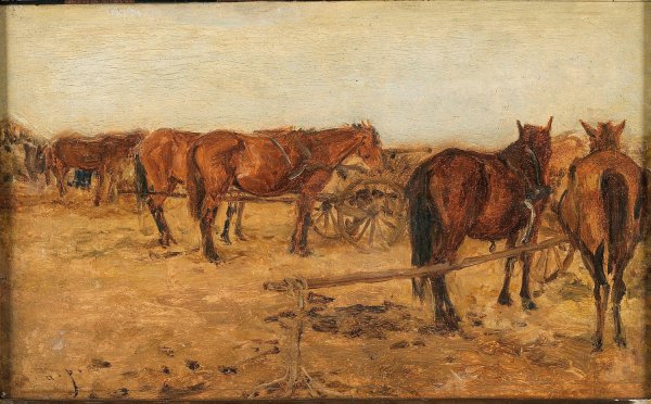 Main Product Photo of A Carriage with Horses Painting by August Von Pettenkofen