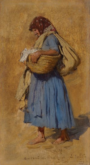 A Farmer's Wife Blowing her Nose by August Von Pettenkofen Oil Painting