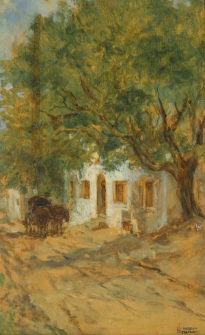 A Village Street by August Von Pettenkofen Oil Painting