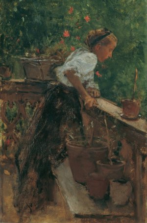 Bauernmadchen auf dem Balkon by August Von Pettenkofen Oil Painting