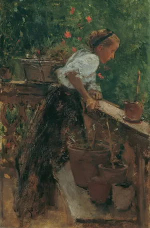 Bauernmadchen auf dem Balkon Oil painting by August Von Pettenkofen