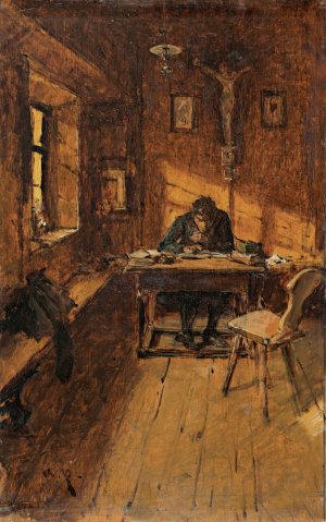 Der Dorfschreiber by August Von Pettenkofen Oil Painting
