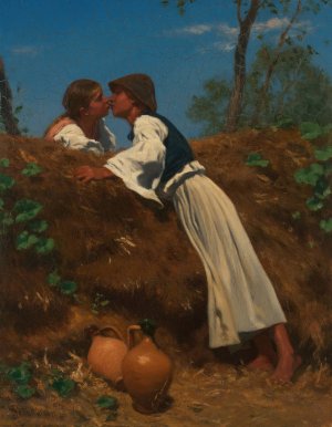 Der Kuss II by August Von Pettenkofen Oil Painting