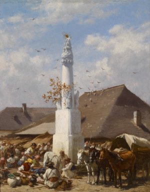 Geschirrmarkt in Szolnok by August Von Pettenkofen Oil Painting