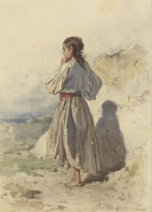 Hongaarse vrouw, staande driekwart naar links, op de rug gezien by August Von Pettenkofen Oil Painting