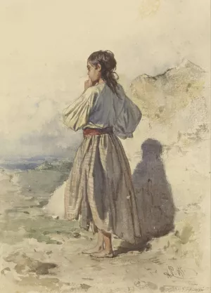 Hongaarse vrouw, staande driekwart naar links, op de rug gezien by August Von Pettenkofen Oil Painting