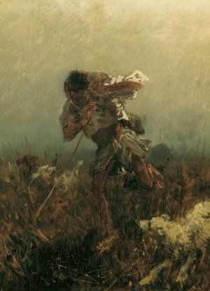 Junge von Hunden verfolgt by August Von Pettenkofen Oil Painting