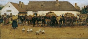 Markt in Szolnok by August Von Pettenkofen Oil Painting