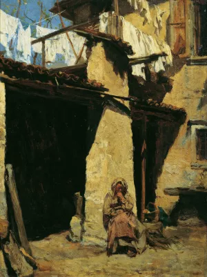 Neapolitanisches Bauernhaus mit Bauerin Oil painting by August Von Pettenkofen