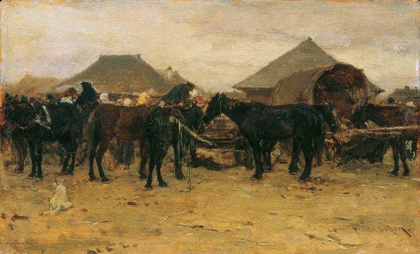 Main Product Photo of Pferdemarkt in Szolnok I  Painting by August Von Pettenkofen