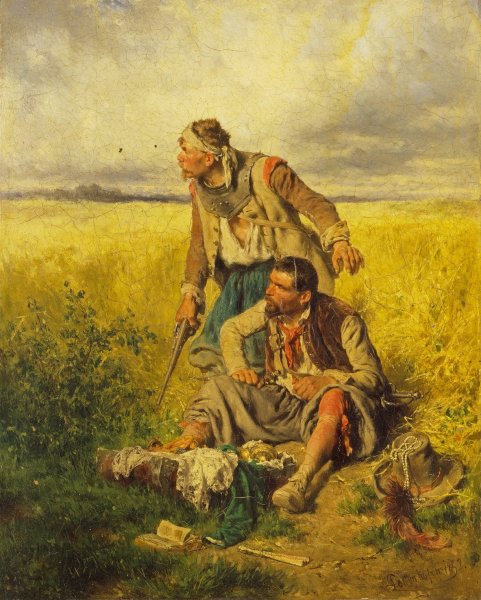 Main Product Photo of Robbers in a Cornfield  Painting by August Von Pettenkofen