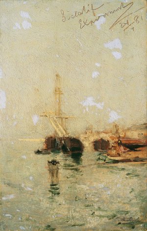 Studie aus Venedig mit Schiff by August Von Pettenkofen Oil Painting