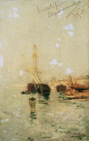 Studie aus Venedig mit Schiff Oil painting by August Von Pettenkofen