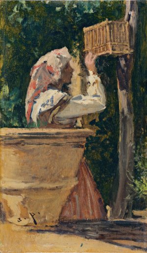 The Birdcage by August Von Pettenkofen Oil Painting