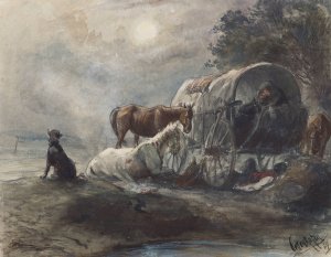 Ubernachtung im Planwagen by August Von Pettenkofen Oil Painting