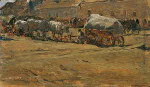 Ungarische Ochsengespanne Oil painting by August Von Pettenkofen
