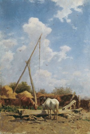 Ungarische Pferdetranke by August Von Pettenkofen Oil Painting