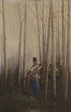 Wald mit Soldaten by August Von Pettenkofen Oil Painting