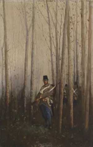 Wald mit Soldaten by August Von Pettenkofen Oil Painting