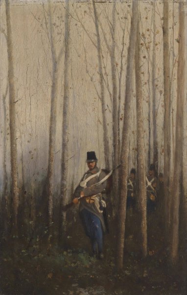 Main Product Photo of Wald mit Soldaten Painting by August Von Pettenkofen