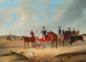 Reiterkavalkade mit Hunden by August Von Rentzell Oil Painting