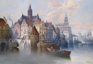 Hafenansicht by August Von Siegen Oil Painting