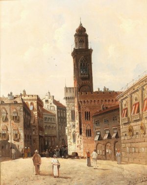 Platz in Cavalis by August Von Siegen Oil Painting