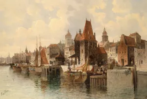 Stadt am Fluss by August Von Siegen Oil Painting