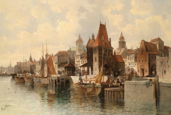 Main Product Photo of Stadt am Fluss Painting by August Von Siegen