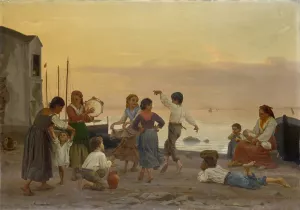 Children Dancing the Saltarello at the Beach in Capri by August Weckesser Oil Painting