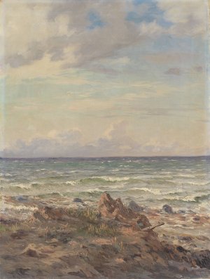 Kystparti med stenet strand by August Wilhelm Boesen Oil Painting