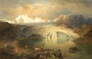 Fjordlandschaft mit Gletscher und Rentieren by August Wilhelm Leu Oil Painting