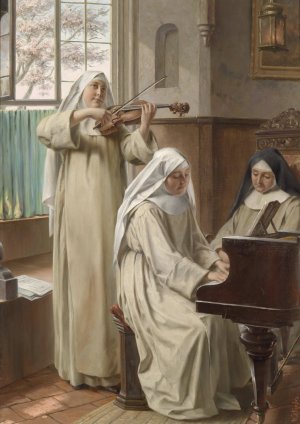 Musik im Kloster by August Wilhelm Roesler Oil Painting