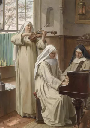 Musik im Kloster by August Wilhelm Roesler Oil Painting