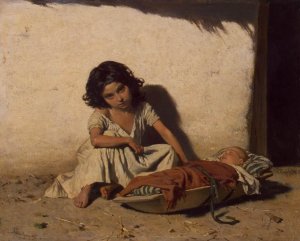 Gipsy Children by August Xaver Von Pettenkofen Oil Painting