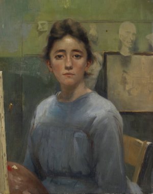 Self-Portrait in front of the Easel by Augusta Roszmann Oil Painting