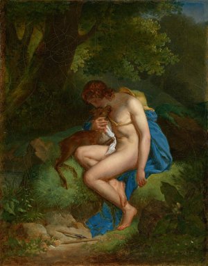 Cyparissus mourning his stag by Auguste Alphonse Gaudar De La Verdine Oil Painting
