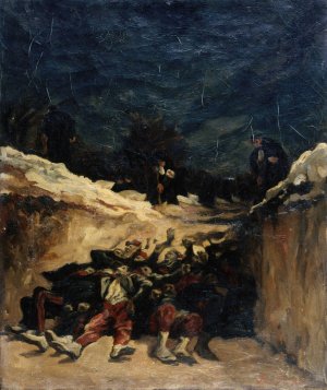 Zouaves morts dans une tranchee. Scene de la guerre de 1870 Oil painting by Auguste Andre Lancon