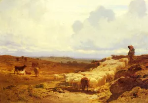 A Shepherd and His Flock by Auguste Bonheur Oil Painting