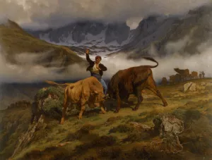 Le Combat Souvenir des Pyrenees by Auguste Bonheur - Oil Painting Reproduction