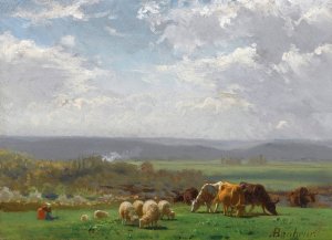 Paturage En Auvergne by Auguste Bonheur Oil Painting