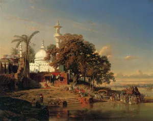 An Indian Mosque On The Hooghly River Near Calcutta by Auguste Borget - Oil Painting Reproduction