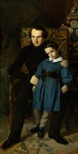 Portrait de Victor Hugo avec son fils de Francois-Victor Hugo by Auguste De Chatillon Oil Painting