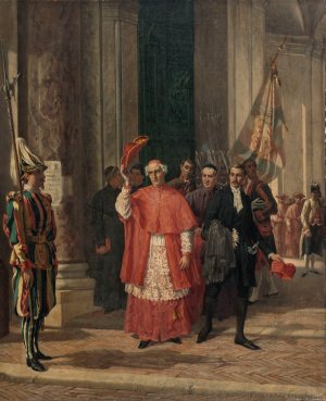 Cardinaux sortant du Vatican par la porte des Suisses, apres une audience du Saint-Pere by Auguste Dutuit Oil Painting