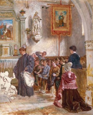 Catechisme dans une eglise by Auguste Dutuit Oil Painting